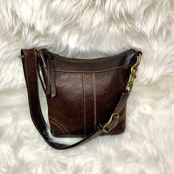 Coach Handbags - Vintage Coach Pebbled Leather Bleeker Slim Duffle Shoulder Handbag Brown